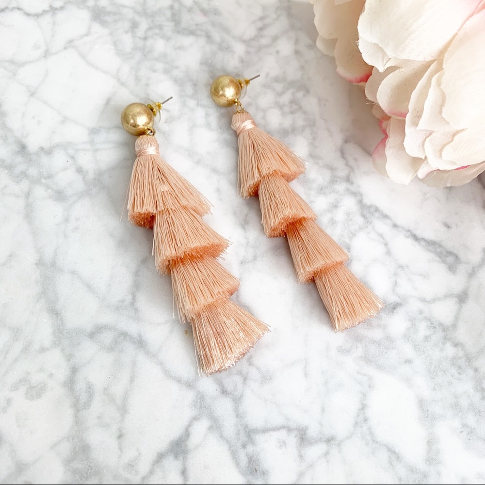 Tiered Tassel Earrings Pink